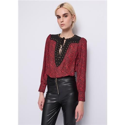 Denny Rose blusa nera in georgette stampata