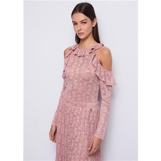 Denny Rose blusa rosa in pizzo con rouches