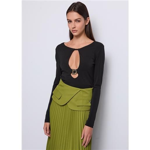 Denny Rose t-shirt nera con fibbia logata