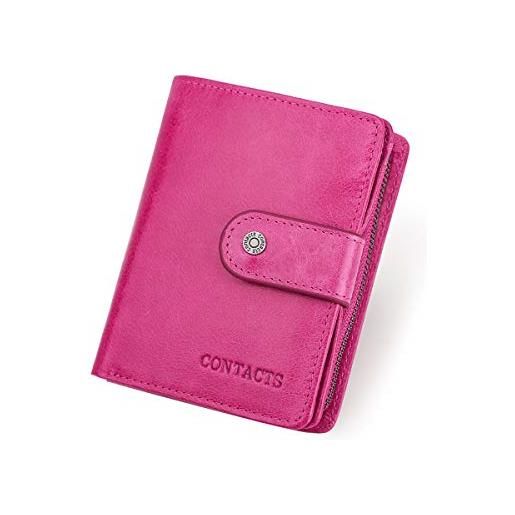 CONTACTS pelle cerniera bifold portafoglio uomo/donna, portafoglio multifunzionale rfid in formato verticale, scomparti per carte di credito portamonete rosso rose