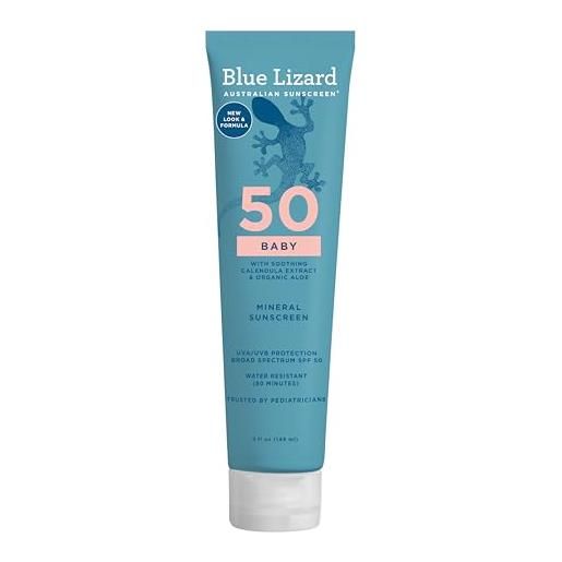 Blue lizard baby - crema solare minerale con ossido di zinco, spf 50+, resistente all'acqua, protezione uva/uvb con tecnologia smart cap, senza profumo, tubo da 141,7 g