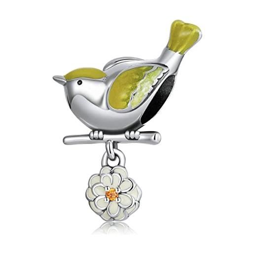 Teleye flower & bird charm 925 sterling silver charm fits for pandora bracelet, european charms bracelet, scc2191
