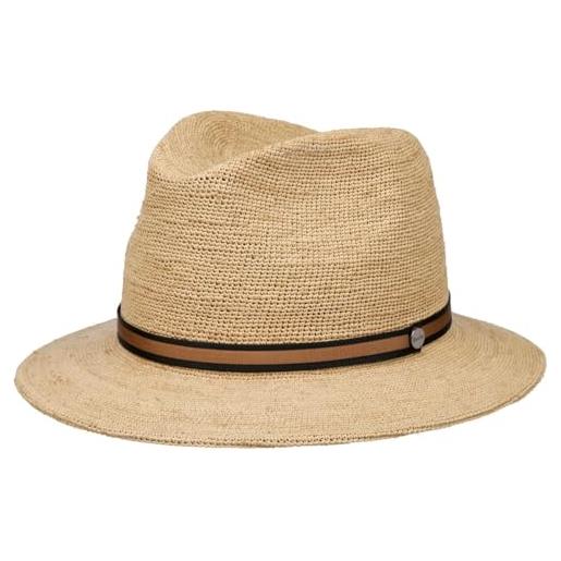 Borsalino cappello tascabile in paglia crochet donna/uomo - made italy da sole estivo cappelli spiaggia con nastro grosgrain estate primavera/estate - 57 cm natura-marrone