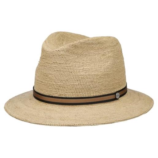 Borsalino cappello tascabile in paglia crochet donna/uomo - made italy da sole estivo cappelli spiaggia con nastro grosgrain estate primavera/estate - 58 cm natura-marrone