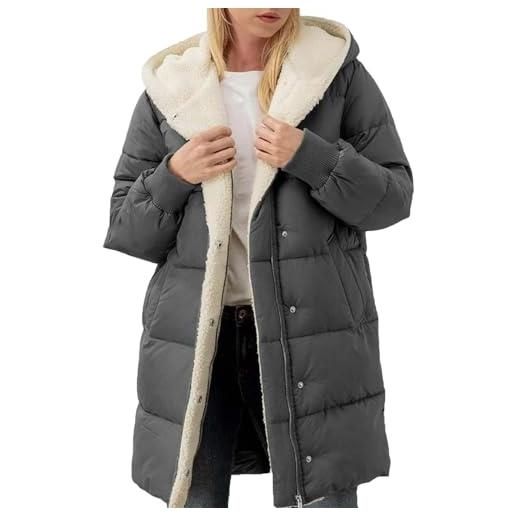 MJGkhiy piumino lungo con cappuccio donna invernale pile cappotto trapuntato elegante antivento giacca imbottita casual caldo cappotti lunghi comodo parka con tasche taglie forti piumini con zip