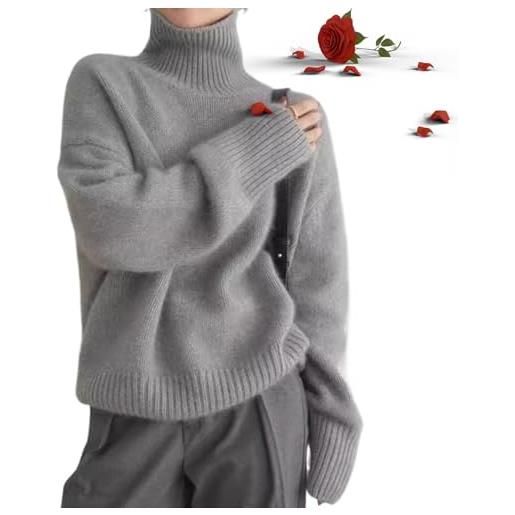 POIOZXD maglione in cashmere con collo alto da donna, maglione oversize con collo dolcevita in cashmere, maglioni caldi in maglia per donne, maglioni con collo dolcevita morbidi e accoglienti, beige