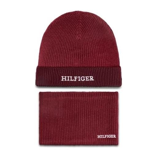 Tommy Hilfiger set cappello e sciarpa tubo rosso bambino giftpack, rosso, s-m