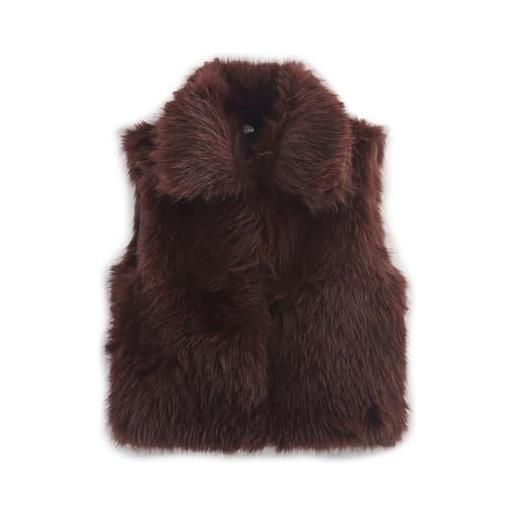 Darringls gilet da donna in finta pelliccia, morbido, comodo, senza maniche, invernale, parka, cappotti, top con scollo a v, gilet in pelliccia sintetica, marrone, l