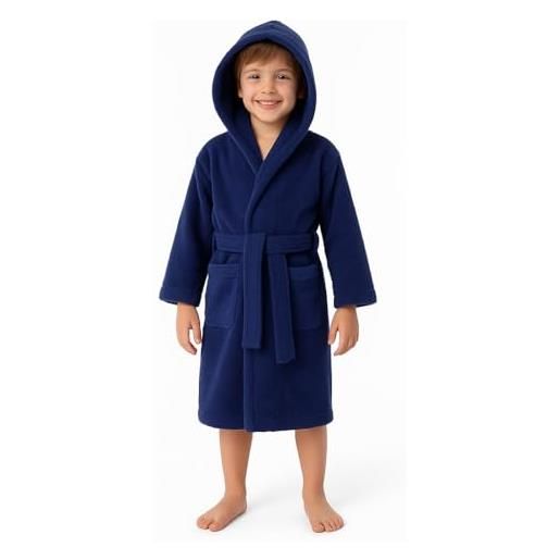 Bassetti accappatoio bambini unisex con cappuccio in spugna di puro cotone 360 g/m² - pop color - morbido, assorbente - taglie 5/6, 7/9, 10/12 anni (it, età, 10 anni, 12 anni, regular, oltremare)