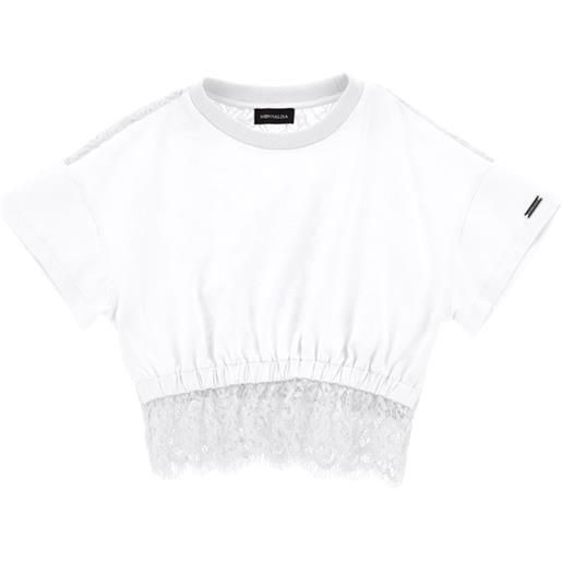 Monnalisa t-shirt cropped con pizzo