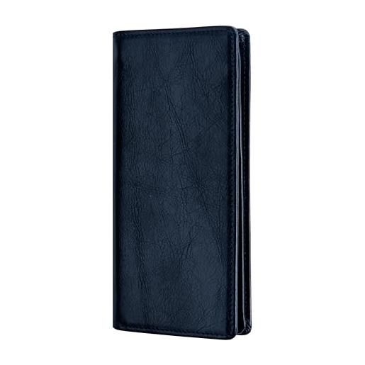 BRASS TACKS Leathercraft portafoglio uomo slim lungo verticale resistente in vera pelle in stile vintage con grande capacità protezione rfid antigraffio impermeabile(blu. Scuro)