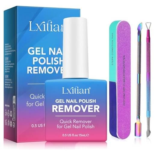 Lxitian solvente per smalto semipermanente, remover semipermanente unghie, rimuovi semipermanente unghie, si rimuove facilmente in 2-3 minuti, non c'è bisogno di stagnola, ammollo o avvolgimento, formula naturale