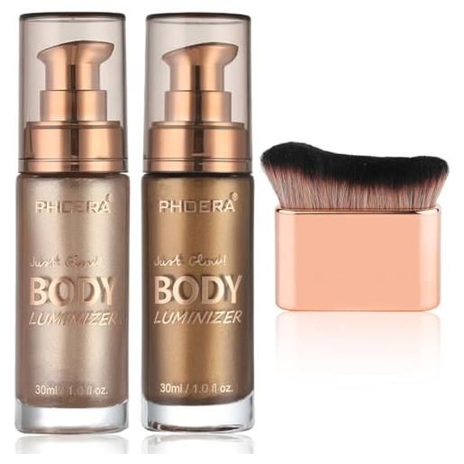 Hilareco phoera - olio brillante per corpo, bronzer, body glow highlighter luminizer con pennello per trucco, lozione autoabbronzante (101+103/ oro rosa + bronzo glitterato)