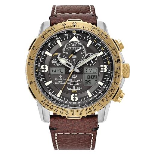 Citizen orologio da uomo eco-drive promaster skyhawk a-t, quadrante marrone, cinturino in pelle marrone, cronometraggio atomico (modello: jy8084-09h), argento, moderno