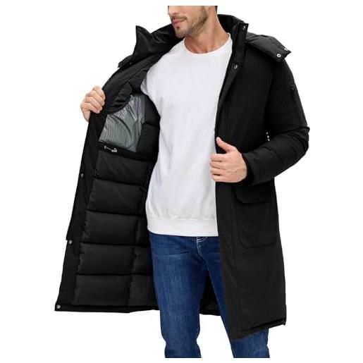 Voqeen giacca invernale uomo lungo caldo giubbotto parka imbottito termico con cappuccio rimovibile cappotto con cerniera e tasche da lavoro antivento
