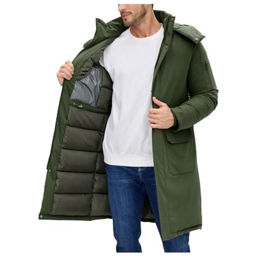 Voqeen giacca invernale uomo lungo caldo giubbotto parka imbottito termico con cappuccio rimovibile cappotto con cerniera e tasche da lavoro antivento