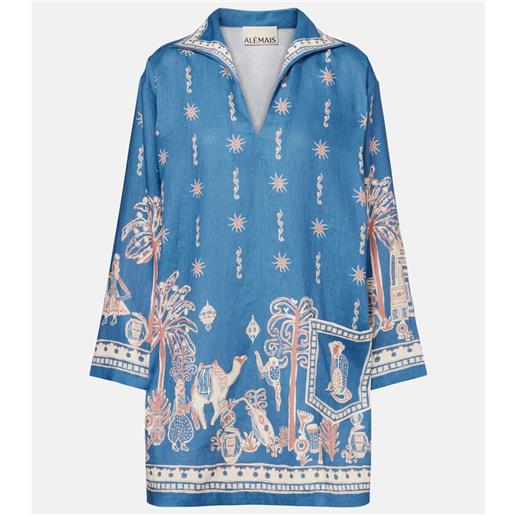 Alemais alã©mais miniabito in lino con stampa acacia