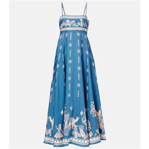 Alemais alã©mais abito lungo in lino con stampa acacia