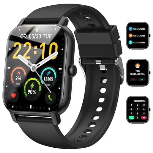 Hosgubo smartwatch uomo donna, 1.85 hd orologio smartwatch con effettua/risposta chiamate, smart watch cardiofrequenzimetro/spo2/contapassi, 110+ sportive, fitness tracker impermeabile ip68 per android ios. 
