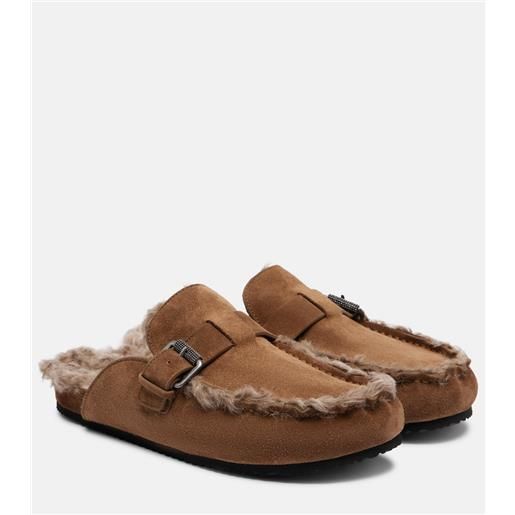 Brunello Cucinelli slippers in suede con shearling