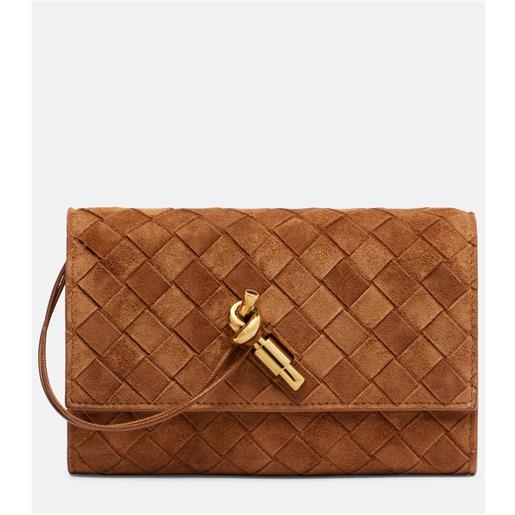 Bottega Veneta clutch andiamo mini in suede intrecciato con tracolla