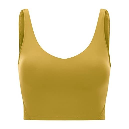 Yimutian reggiseno sportivo da donna con imbottito canotte sportive donna fitness per corsa allenamento palestra yoga giallo m