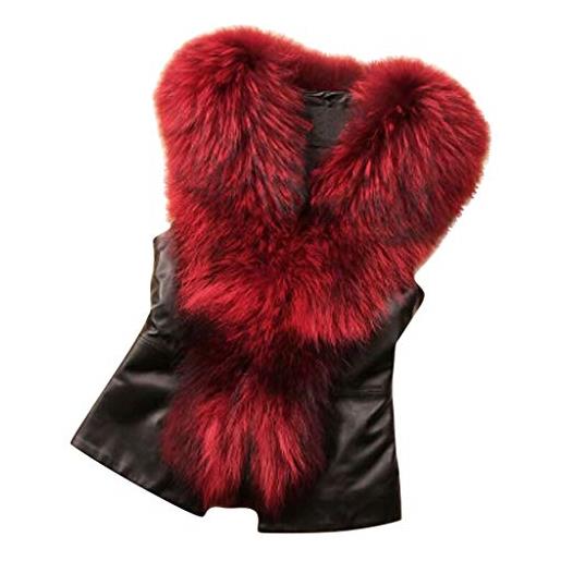 OBiQuzz gilet in pelliccia sintetica da donna, invernale, caldo, in finta pelliccia, senza maniche, invernale, in pile, da donna, in pelliccia sintetica, gilet corto, colore: rosso, 4xl