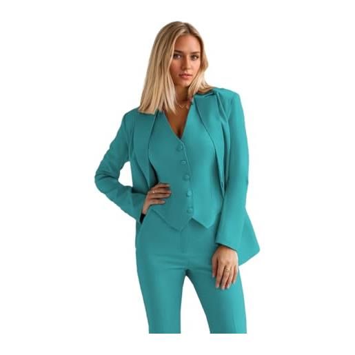 Leader of the Beauty completo da donna in 3 pezzi, completo con gilet, blazer e pantaloni, con tasche, foglia di t, 46