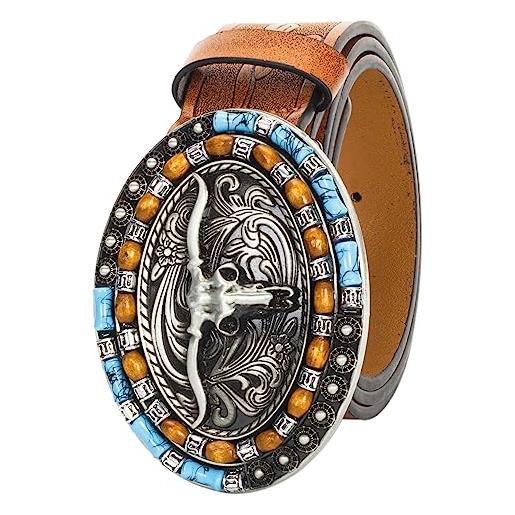 XuoAz western-pu-pelle-cinture per uomo e donna cowboy-cowgirl longhorn-bull-pattern-incisione-fibbia-cintura per jeans casual, marrone, for 36-43 waist