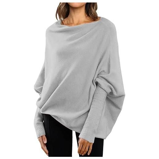 Generic maglieria da donna tinta unita semplice top autunno maglioni per le donne maglione drappeggiato asimmetrico manica lunga a pipistrello off the shoulder maglione maglia donna collo maglione donna