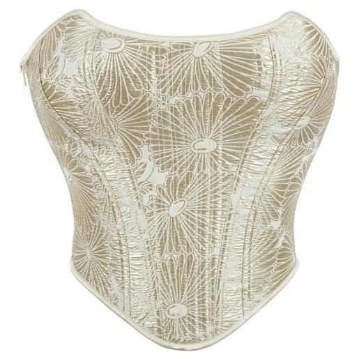 SHYMMUO top corsetto da donna in oro con lacci overbust corsetto crop top per uscire top floreale, oro, medium