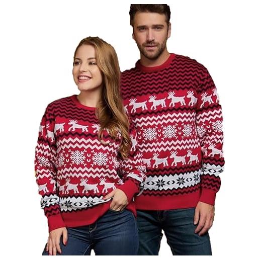 VPQILH maglione natalizio di coppia, maglioni natalizi uomo donna con motivo renne felpe natalizie, girocollo maglioncino con stampa natalizia felpa natale ugly christmas sweater brutto xmas pullover