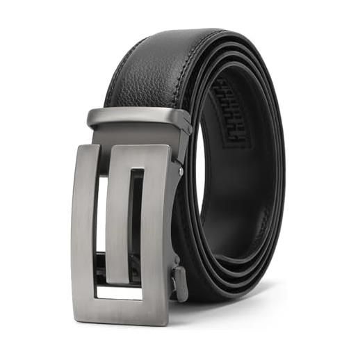ROEUIPG cintura da uomo in vera pelle con fibbia automatica in lega, cintura da uomo d'affari(120cm, black)