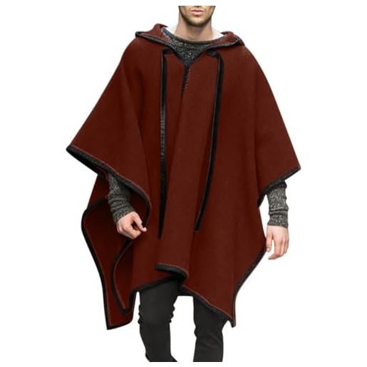 Rrongwn poncho da uomo con cappuccio cape pancho inverno cowboy hippie giacca autunno inverno poncho con cappuccio casual cappotto invernale con tasche uomo poncho di lana messicano cape casual con