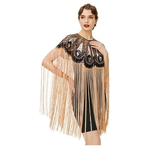 Scialle In Pizzo Nero Elegante Da Sera Con Frange | Scialle Formale Con Motivo Floreale, 63x185 Cm, Ideale Per Matrimoni E Abiti Da Cerimonia