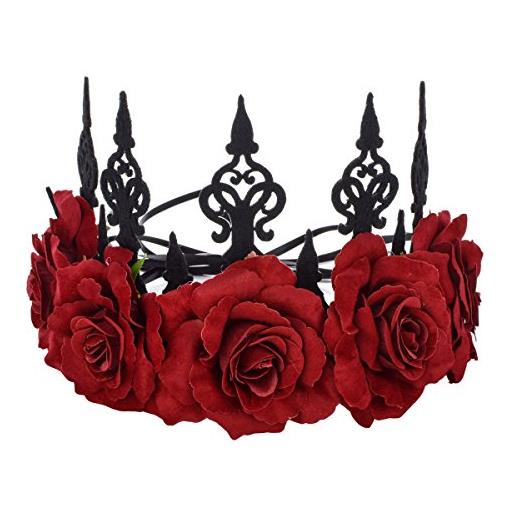 Floral Fall corona per capelli con rose rosse, corona per capelli, fascia f-67, tiara bordeaux, media