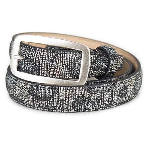 Emila cintura pelle grigia da donna stampa pitone serpente animalier cinta con fibbia slim sottile ragazza per jeans pantaloni di moda artigianale 2 cm italy made 105 vera pelle grigio
