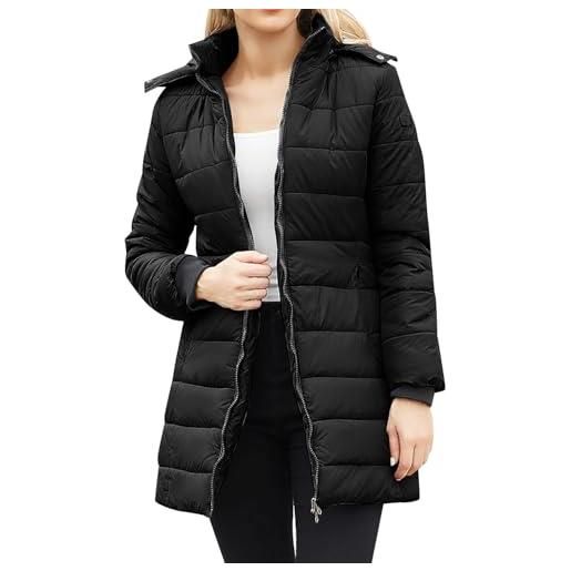 Suncadmious giacca invernale elegante da donna con cappuccio caldo impermeabile antivento giacca a vento di media lunghezza con cappuccio caldo e spesso (nero, xxl)