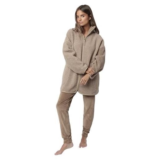 ADMAS classico camice manica lunga caldo sherpa relax home per le donne, marrone, l