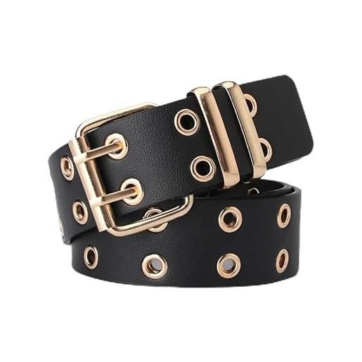 CHANYI donna vestito cintura jeans da donna con doppia fibbia con occhiello di scarico doppio