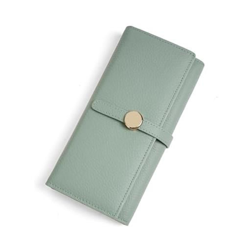 GreatRise portafoglio da donna in formato lungo, in vera pelle, con bottone automatico, 5 scomparti multipli per carte di credito e 1 finestra id, 2 scomparti per banconote, 1 scomparto per monete