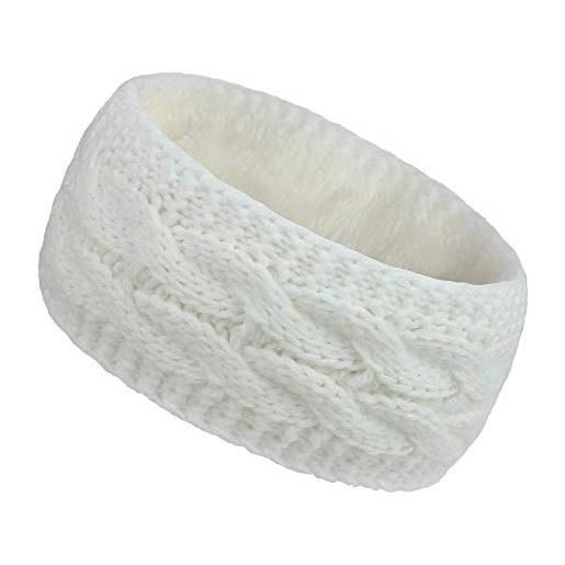 Camelliass fascia termica per capelli da donna in pile foderata in inverno caldo lavorato a maglia spessa fascia termica per capelli (bianco)