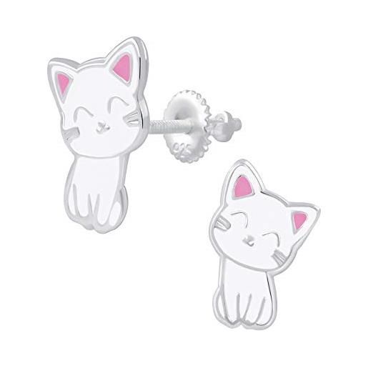 Katy Craig orecchini a vite con gattino, in argento sterling 925, argento