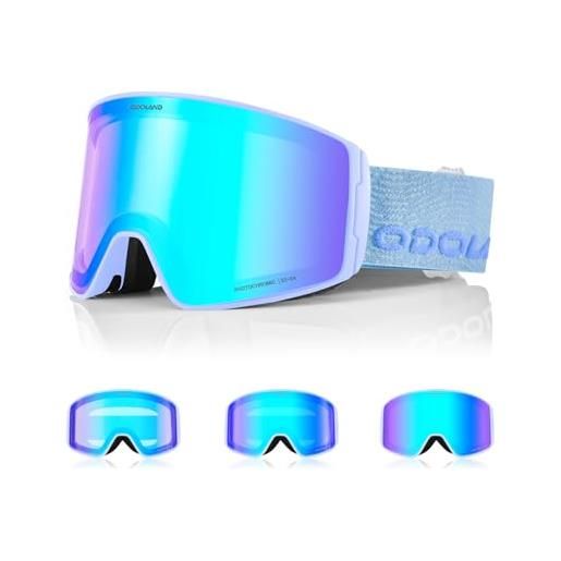 Odoland occhiali da sci fotocromatici per giornate soleggiate e nuvolose maschera da snowboard cilindrici antiappannamento protezione uv400 occhiali da sci e snowboard per adulti ragazzi uomo donna bl