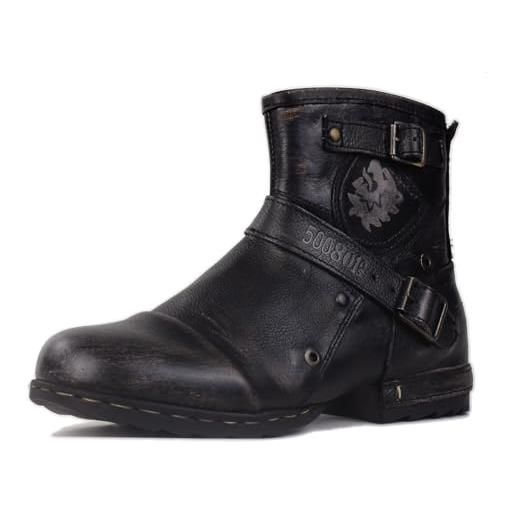 Stivali Western Da Uomo In Pelle Sintetica – Punta Quadrata E Tacco Basso – Stivaletto Biker Con Cerniera – Colore Marrone, Taglia 40 EU