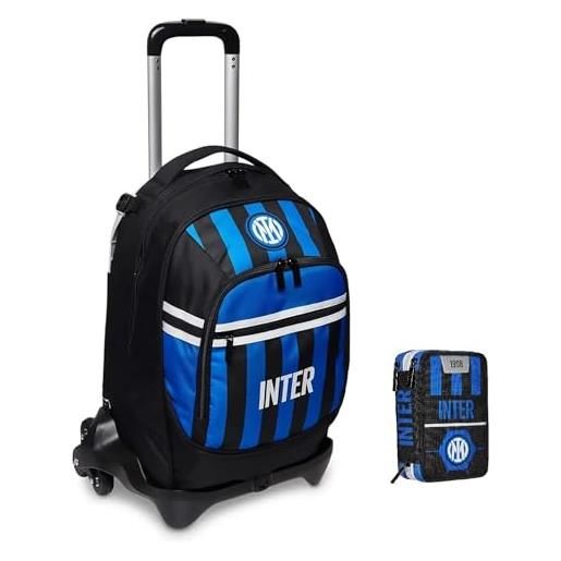 INTER REGALIDEA trolley zaino scuola inter 3-wd neroazzurro seven calcio tifoso + astuccio 3 piani zip + omaggio 7 penne scatto cancellabili e portachiave calcio