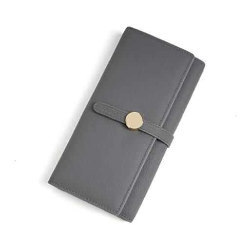 GreatRise portafoglio da donna in formato lungo, in vera pelle, con bottone automatico, 5 scomparti multipli per carte di credito e 1 finestra id, 2 scomparti per banconote, 1 scomparto per monete
