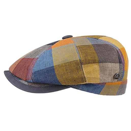 LIERYS coppola city bic piping pelle uomo - made in italy berretto piatto newsboy cappellino da con visiera, fodera estate primavera/estate - 61 cm a colori