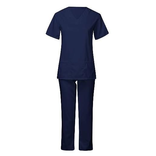 Huoghebg uniforme medico donna tinta unita divisa sanitaria donna sanitarie manica corta scollo v top e pantaloni uniformi bella divisa sanitaria elastica divise ospedaliere oss divisa infermiere donna