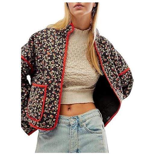 Arssm giacca trapuntata da donna, leggera, a maniche lunghe, imbottita, con stampa floreale, rosso, x-large